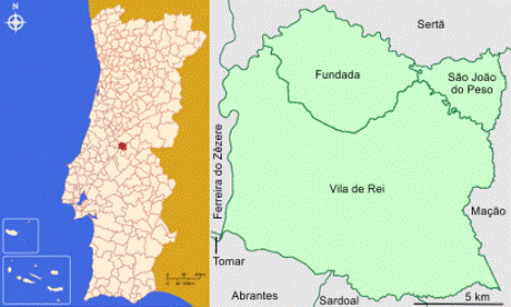 Mapa da localização e freguesias do Concelho de Vila de Rei